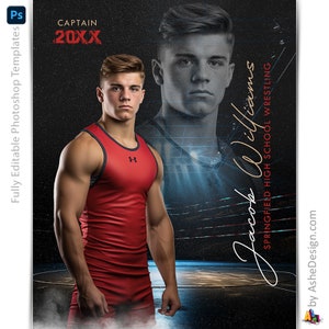 Photoshop Wrestling Poster Templates, PSD Sports Photography-Templates, Resize For Senior Night Banners, Reflection Wrestling