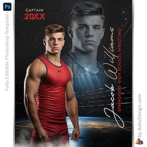 Photoshop Wrestling Poster Templates, PSD Sports Photography-Templates, Resize For Senior Night Banners, Reflection Wrestling