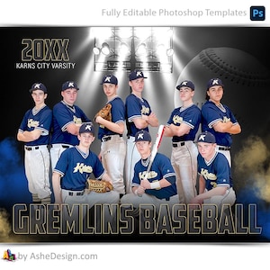Modelli per poster di baseball per Photoshop, modelli per fotografia sportiva, sfondi PSD, ridimensionamento per banner senior, squadra di baseball Under The Lights