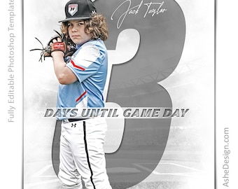Sports Poster Template Set - Photoshop Templates for Sports Teams and Individuals - Sports Photography Templates - Countdown Baseball