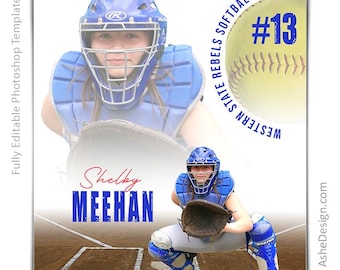 Photoshop Softball Poster Templates, Sports Photography-Templates, PSD Background, Resize For Senior Night Banners, All Around Softball