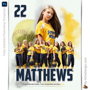 Photoshop Softball Poster Vorlagen, Sportfotografie, PSD Hintergrund, Resize For Senior Night Banners, Elektrifizierter Softball