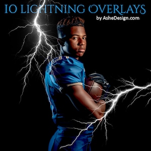 PNG Lightning Overlay Set, High Quality Photoshop Overlays, Lightning Backgrounds For Sports Photos, Photography Overlays