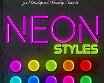 Photoshop Layer Styles - Designer Gems - NEON - 1 Photoshop Style file (.ASL) containing 10 unique Styles to add to your Text.