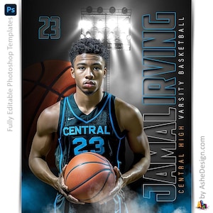 Basketball Photoshop Poster Vorlagen, PSD Sportfotografie-Vorlagen, Resize For Senior Night Banners, Under The Lights Basketball