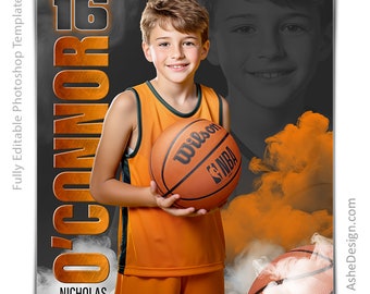 Photoshop Basketball Poster Templates, PSD Sports Photography-Templates, Resize For Senior Night Banners, Sports Legends Basketball