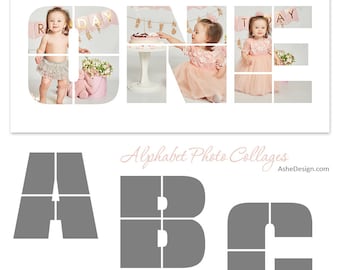 Photoshop Collage Layouts - SIMPLY STATED ALPHABET - (26) Digital Photoshop 12x12 Alphabet Templates for Photographers & Scrapbookers.