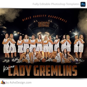 Photoshop Basketball Poster Templates, PSD Sports Photography-Templates, Resize For Senior Night Banners, Stadium Lights Basketball Team