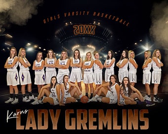 Photoshop Basketball Poster Templates, PSD Sports Photography-Templates, Resize For Senior Night Banners, Stadium Lights Basketball Team