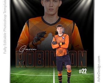 Mallar för fotbollsaffischer i Photoshop, mallar för sportfotografering, PSD-bakgrund, storleksändra för seniorkvällsbanners, fotboll i rampljuset