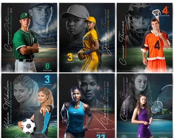 Photoshop Sports Template Bundle Includes 12 Layered PSD Sports Poster Templates For Photoshop, Easily Resize For Senior Night Banners!