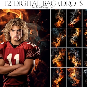 12 Fire and Smoke Digital Photography Backdrops, Photoshop Overlays, Studio Backdrops For Photographers, Sports & Senior Backdrops