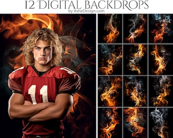 12 Fire and Smoke Digital Photography Backdrops, Photoshop Overlays, Studio Backdrops For Photographers, Sports & Senior Backdrops