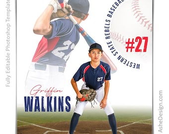 Modelli di poster di baseball per Photoshop, modelli di fotografia sportiva, sfondo PSD, ridimensionamento per banner per serate per anziani, baseball a tutto tondo