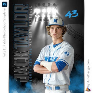 Modelli di poster di baseball in Photoshop, modelli di fotografia sportiva PSD, ridimensionamento per banner notturni per anziani, baseball sotto le luci