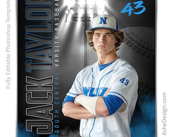 Photoshop Baseball Poster Templates, PSD Sports Photography-Templates, Resize For Senior Night Banners, Under The Lights Baseball