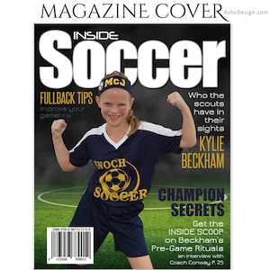 Modello di Photoshop / Design sportivo / 8x10 / All&#39;interno della copertina della rivista SOCCER - (1) Modello digitale per fotografi e Scrapbookers.