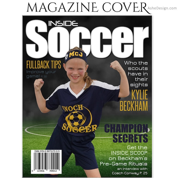 Photoshop Template | Sports Design | 8x10 | Inside SOCCER Magazine Cover - (1) Digital Template for Photographers & Scrapbookers.