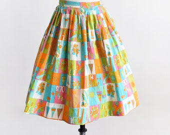 Jupe imprimée fantaisie florale vintage années 50, XS