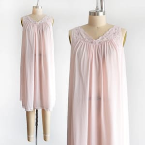 Vintage 70s Pink Babydoll Nightie, Shadowline Negligee Nightgown, medium to large