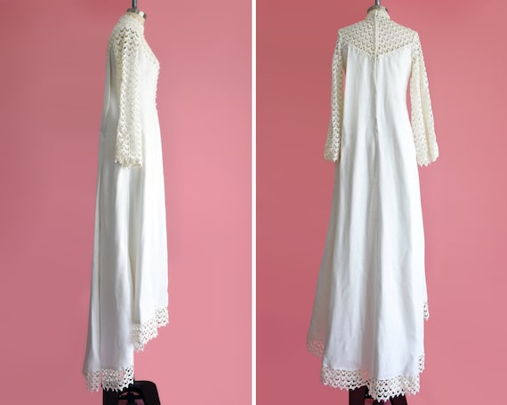 60s Wedding Dress, Vintage 1960s Linen & Lace Wed… - image 3