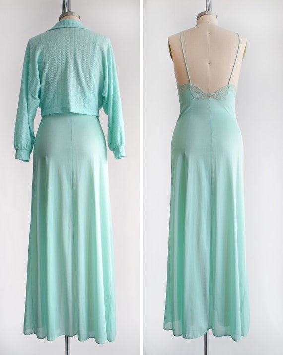 70s Mint Green Nightgown & Bed Jacket Set, Vintag… - image 5