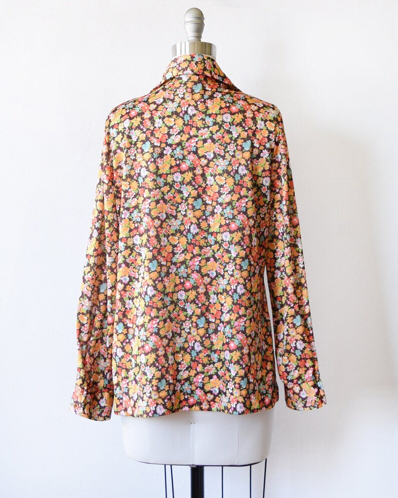 vintage 70s disco shirt 1970s autumn flower print button up shirt 1970s floral blouse medium m