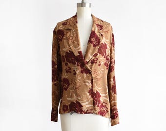 70s Calvin Klein Silk Floral Blouse, medium