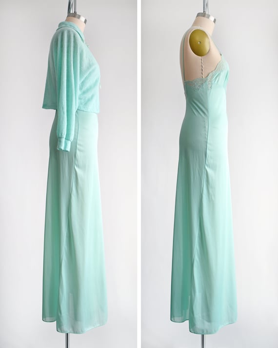 70s Mint Green Nightgown & Bed Jacket Set, Vintag… - image 4