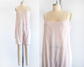 Vintage 1920s Pink Chemise Step In, 20s Kickernick Combinette Cotton Teddy Lingerie, large