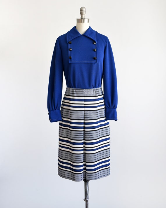 Vintage 1960s Blue Striped Mod Scooter Dress, sma… - image 2