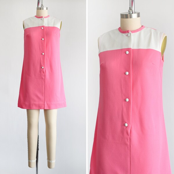 60s Pink Mod Mini Dress, Vintage 1960s Scooter Dress, medium