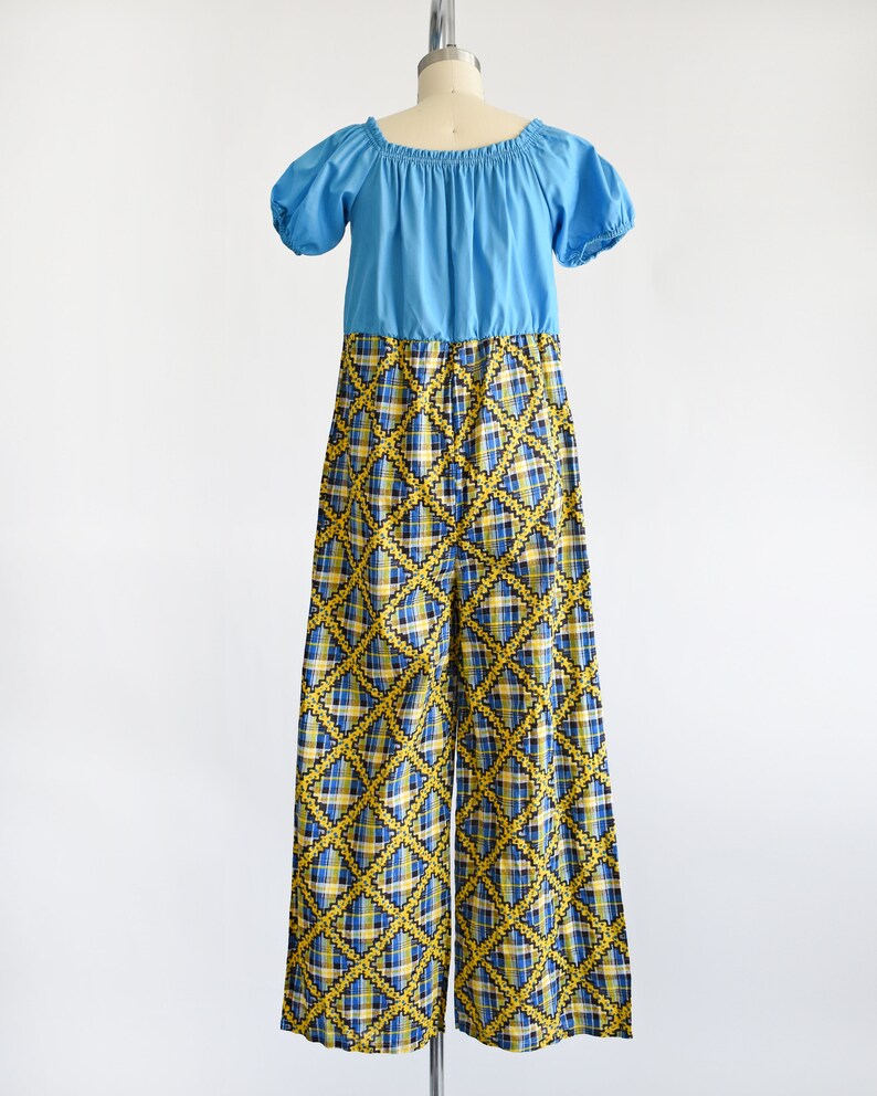 70’s Rainbow Plaid Shirred Strapless Culotte Jumpsuit main image 0