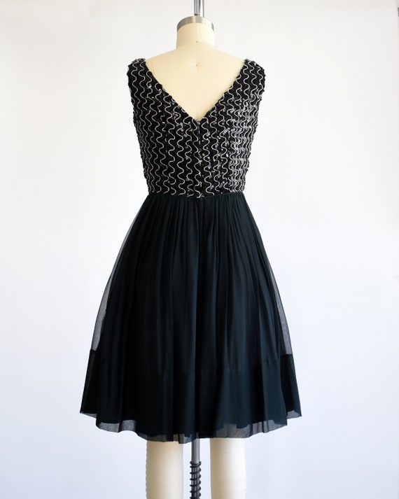 60s Black & Silver Sequin Cocktail Dress, Vintage… - image 5