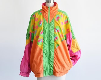 Vintage 1990s Color Block Neon Windbreaker, medium to large