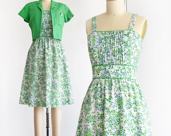 70s Lanz Dress Set, Grün & Blau, xxs/xs
