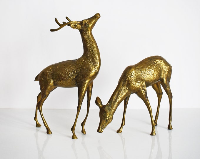 Vintage Brass Deer Figurines Large Brass Deers Mid Century Etsy