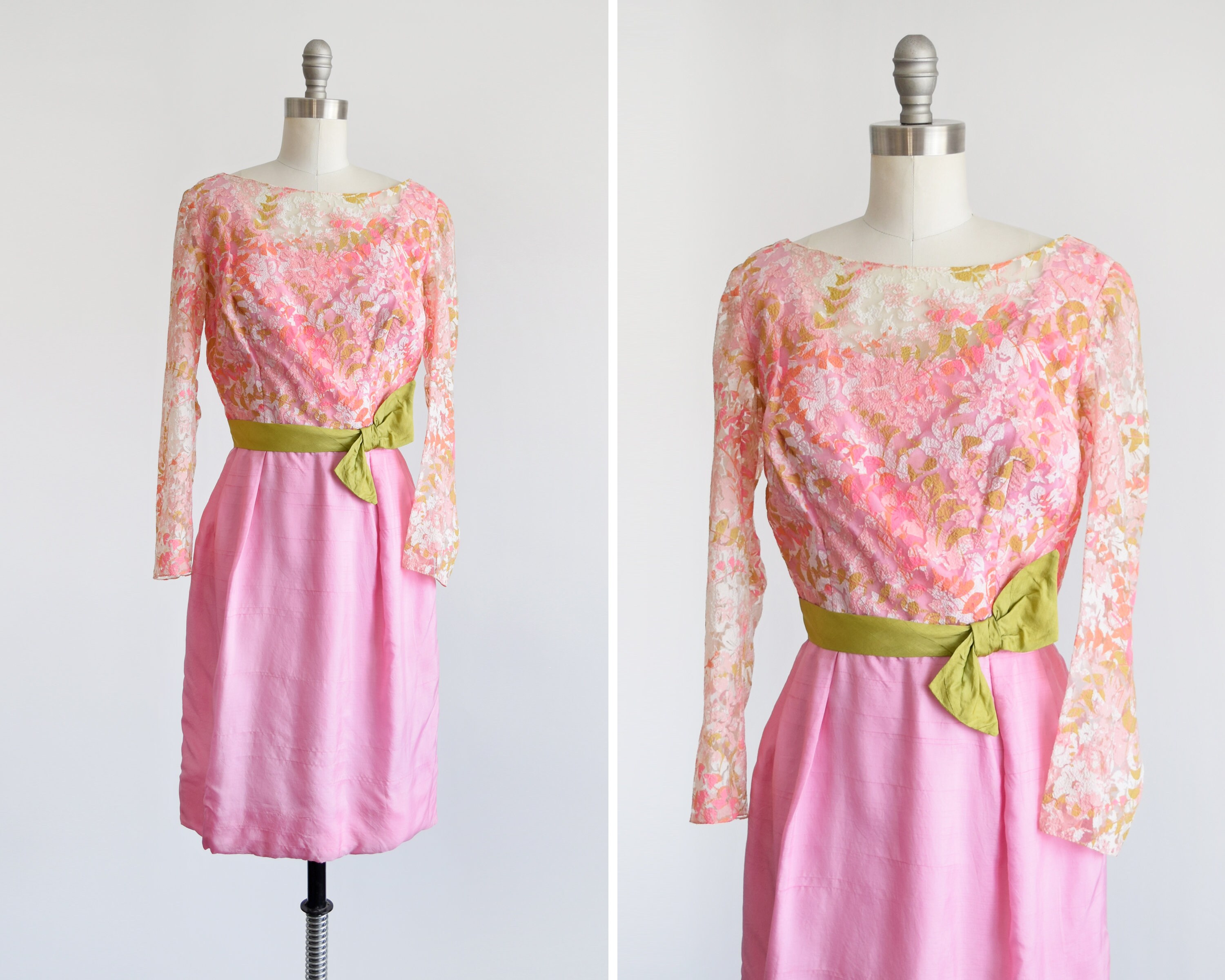 Long Sixty Dress Pink Retro Print