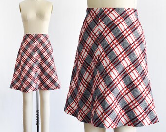 60s Plaid Skirt, Vintage 1960s Red, White, & Blue Mod Skirt, small