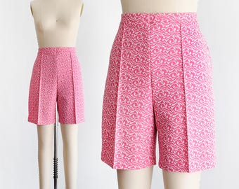 70s Pink & White Floral Shorts, large/xl