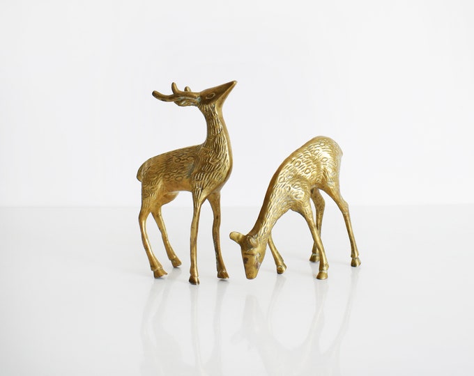 Brass Deer Figurines Vintage Spotted Brass Deer Pair Etsy