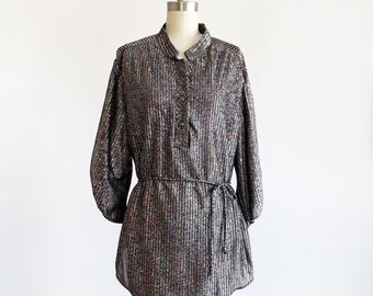 1970s Metallic Regenbogen Tunika Top, XL bis 2x