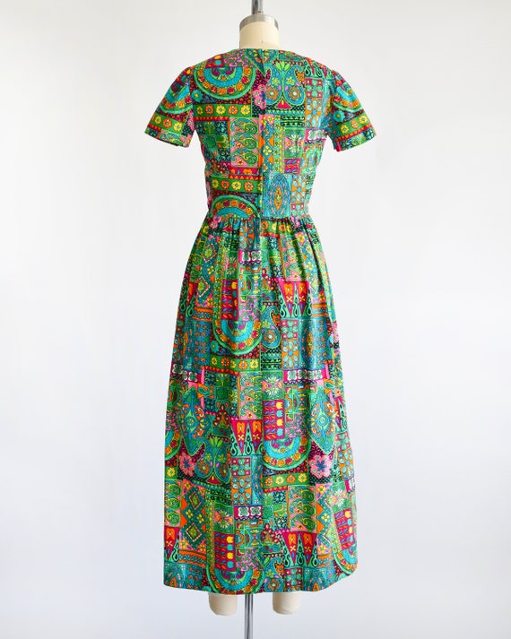 60s Floral Psychedelic Maxi Dress, Vintage 1960s/… - image 4
