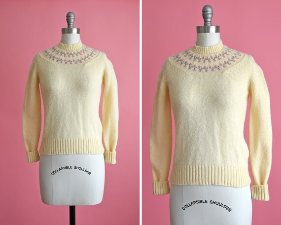 70s Floral Sweater Vintage Cream \u0026 Pink 