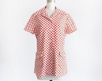 Vintage 1970s Bluse, rot/weiß mit Pünktchen, large