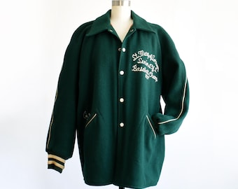 Vintage 1950s Green Wool Varsity Letterman Jacket, l/xl