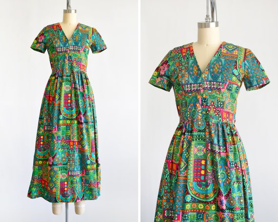 60s Floral Psychedelic Maxi Dress, Vintage 1960s/… - image 1