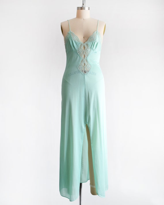 70s Mint Green Nightgown & Bed Jacket Set, Vintag… - image 3