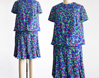 60s Psychedelic Drop Waist Dress, medium large/large