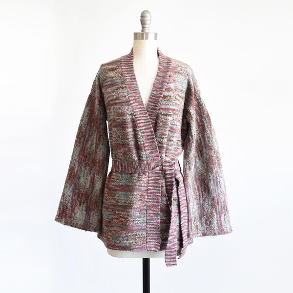 70s Space Dye Wrap Cardigan, Vintage 1970s Bell Sleeve Sweater, medium large